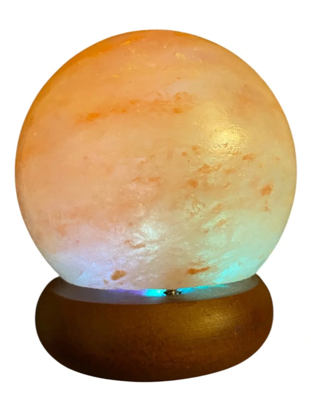 Himalayan Salt Sphere Lamp on Wooden Base - Natural Orange
